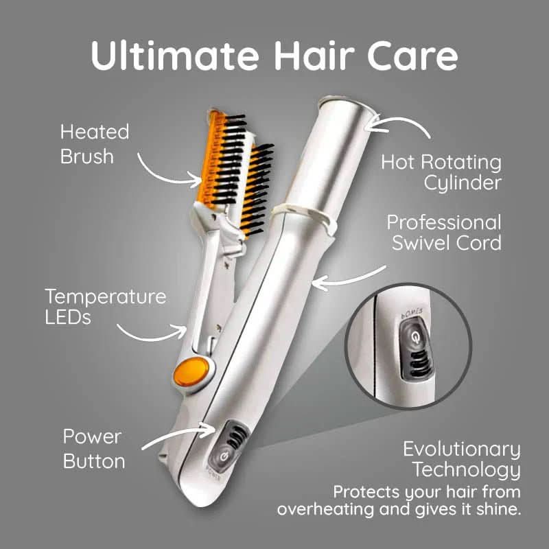Cepillo para cabello giratorio 2 en 1 - Peinado y alisado - Diseño recargable