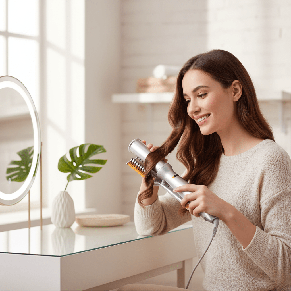 Cepillo para cabello giratorio 2 en 1 - Peinado y alisado - Diseño recargable