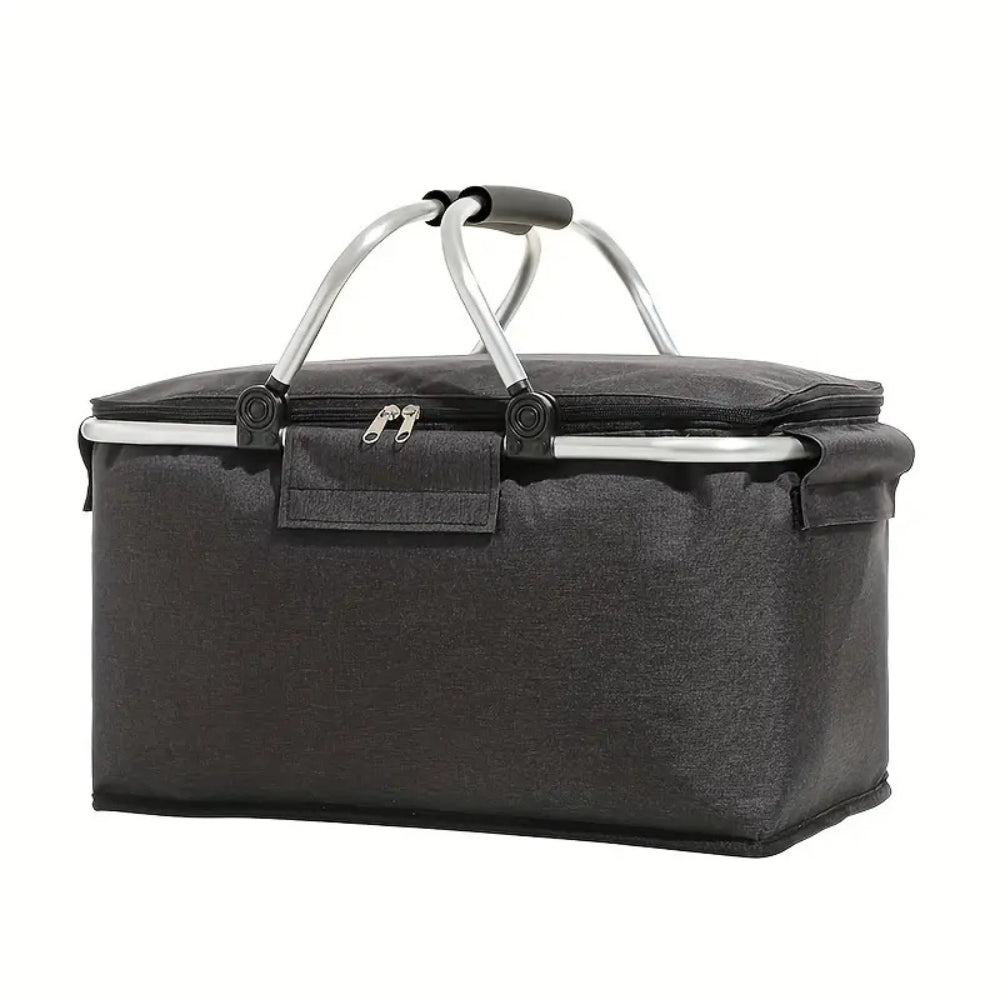 Cesta de Picnic Plegable de 18 L - Tela Oxford Impermeable - Estructura de Aluminio - Negro, Gris y Azul