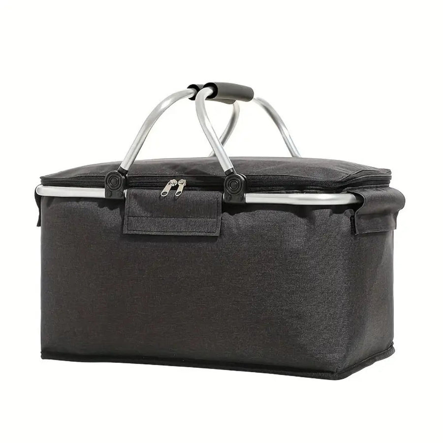 Cesta de Picnic Plegable de 18 L - Tela Oxford Impermeable - Estructura de Aluminio - Negro, Gris y Azul