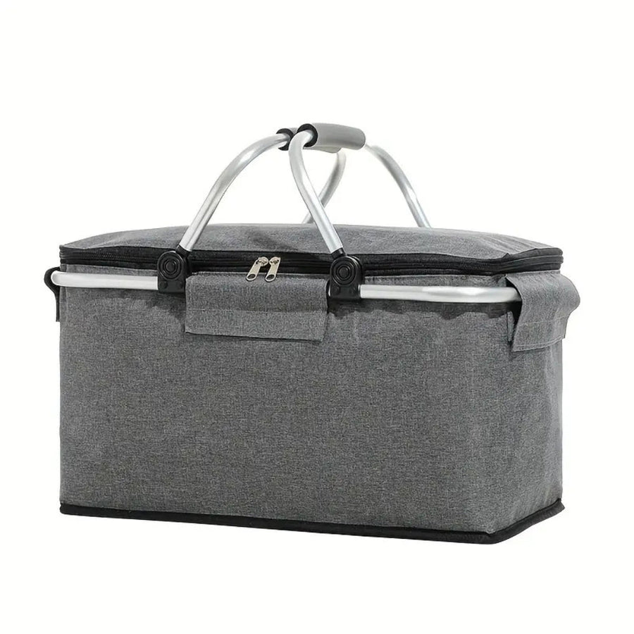 Cesta de Picnic Plegable de 18 L - Tela Oxford Impermeable - Estructura de Aluminio - Negro, Gris y Azul