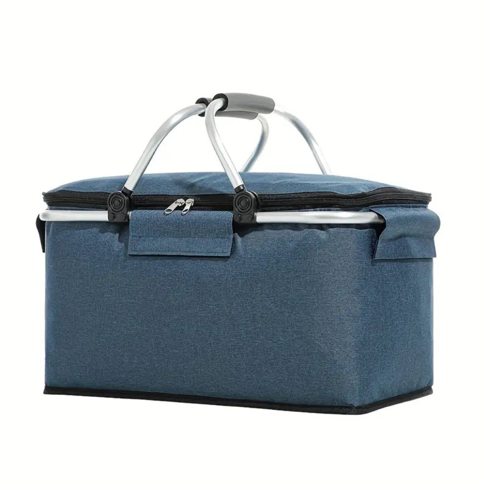 Cesta de Picnic Plegable de 18 L - Tela Oxford Impermeable - Estructura de Aluminio - Negro, Gris y Azul