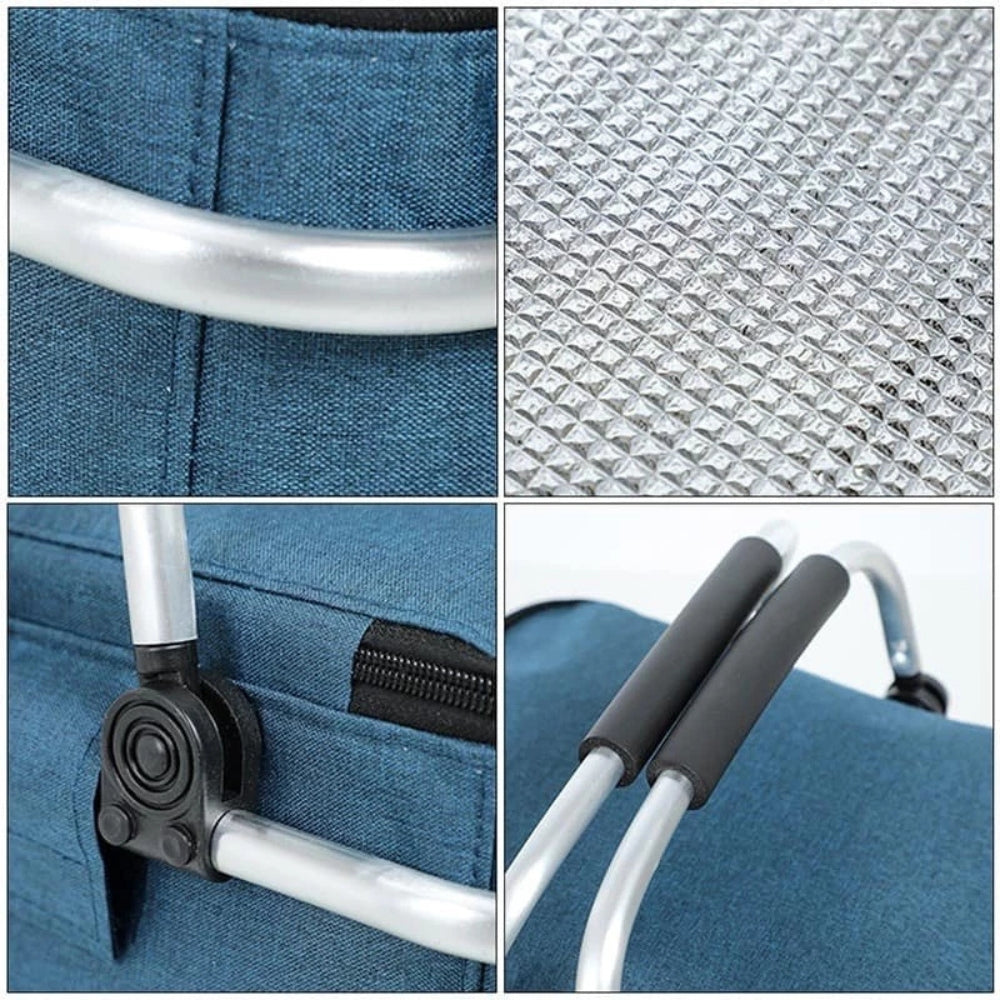 Cesta de Picnic Plegable de 18 L - Tela Oxford Impermeable - Estructura de Aluminio - Negro, Gris y Azul