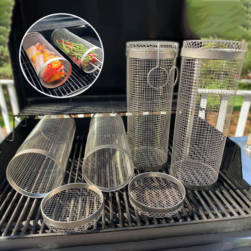 Cesta para barbacoa | Rotación de 360° | Calor uniforme | Diseño de acero inoxidable