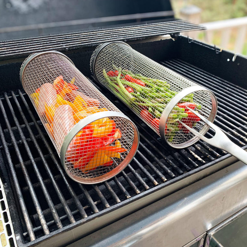 Cesta para barbacoa | Rotación de 360° | Calor uniforme | Diseño de acero inoxidable