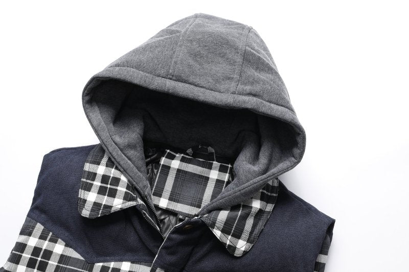 Chaleco Acolchado para Hombre con Capucha y Diseño a Cuadros