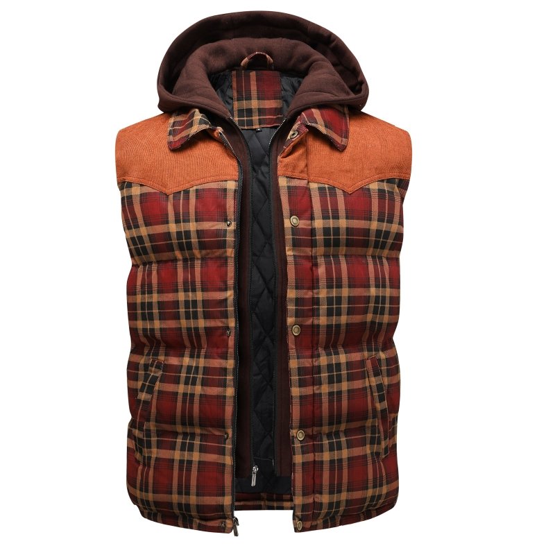 Chaleco Acolchado para Hombre con Capucha y Diseño a Cuadros