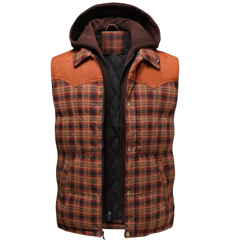 Chaleco Acolchado para Hombre con Capucha y Diseño a Cuadros
