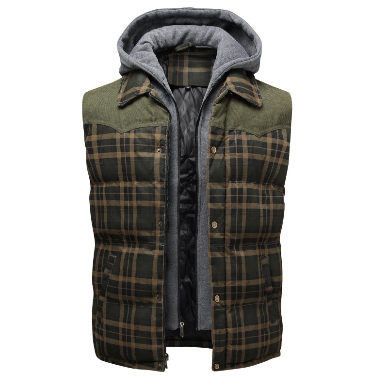 Chaleco Acolchado para Hombre con Capucha y Diseño a Cuadros
