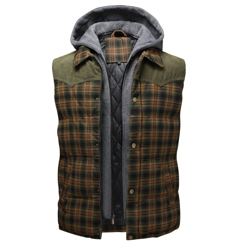 Chaleco Acolchado para Hombre con Capucha y Diseño a Cuadros