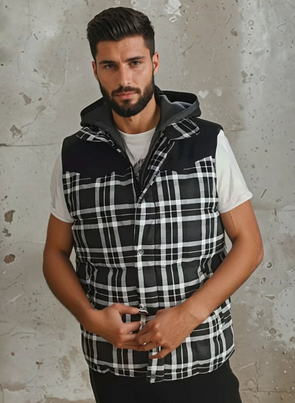Chaleco Acolchado para Hombre con Capucha y Diseño a Cuadros