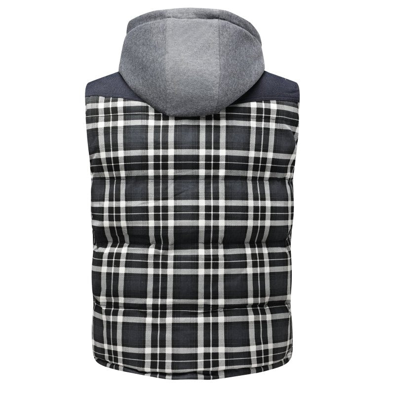 Chaleco Acolchado para Hombre con Capucha y Diseño a Cuadros