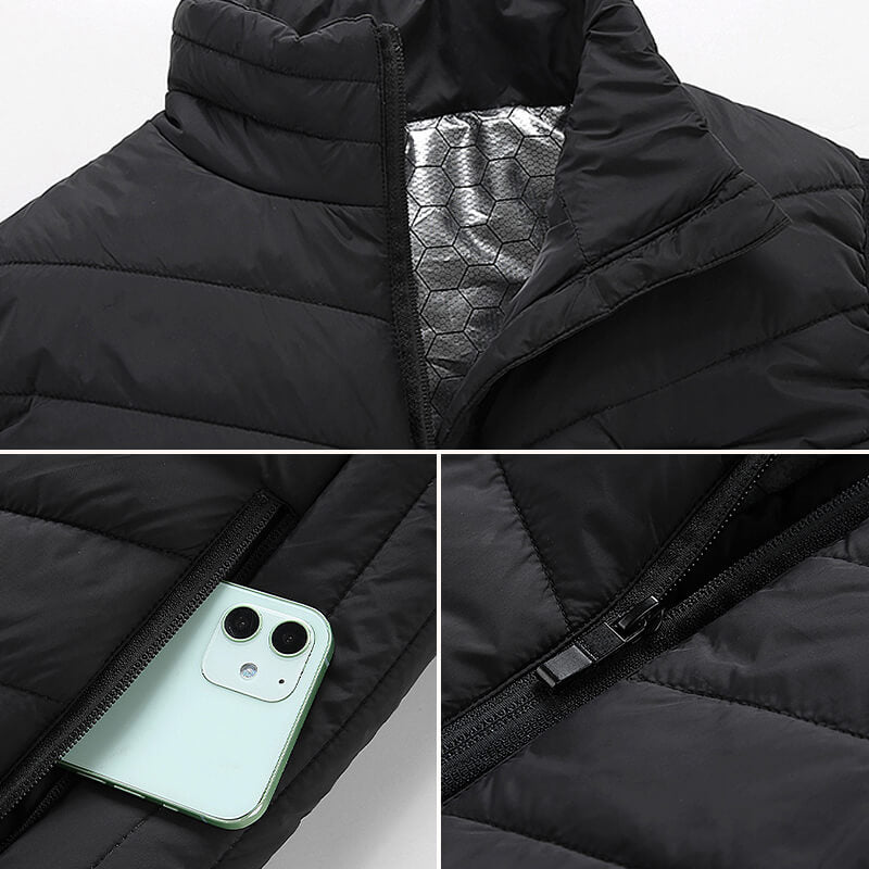 Chaleco calefactable de grafeno con zonas de calor y recargable por USB | Negro