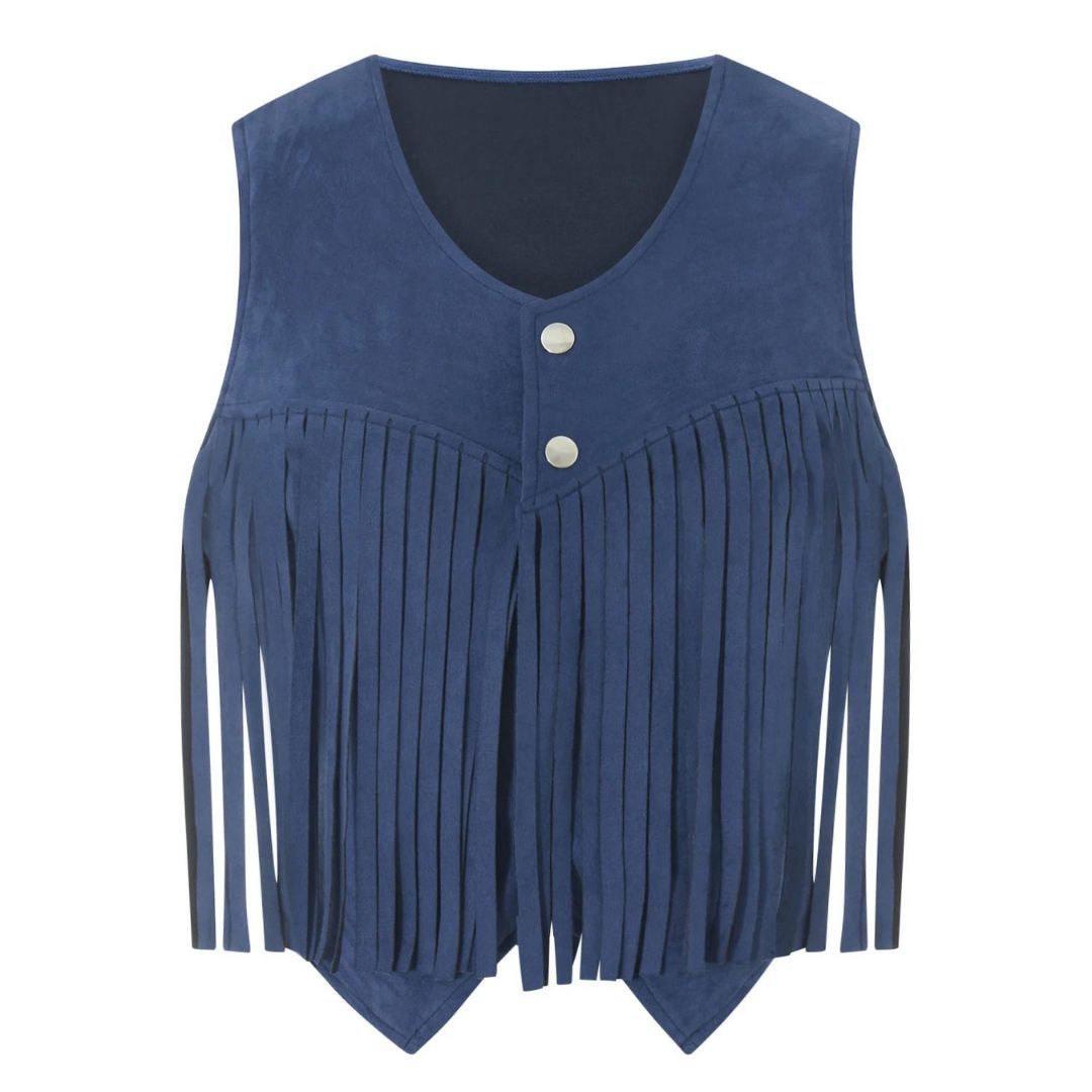 Chaleco de ante para mujer – Chaleco estilo boho con flecos y detalles de botones
