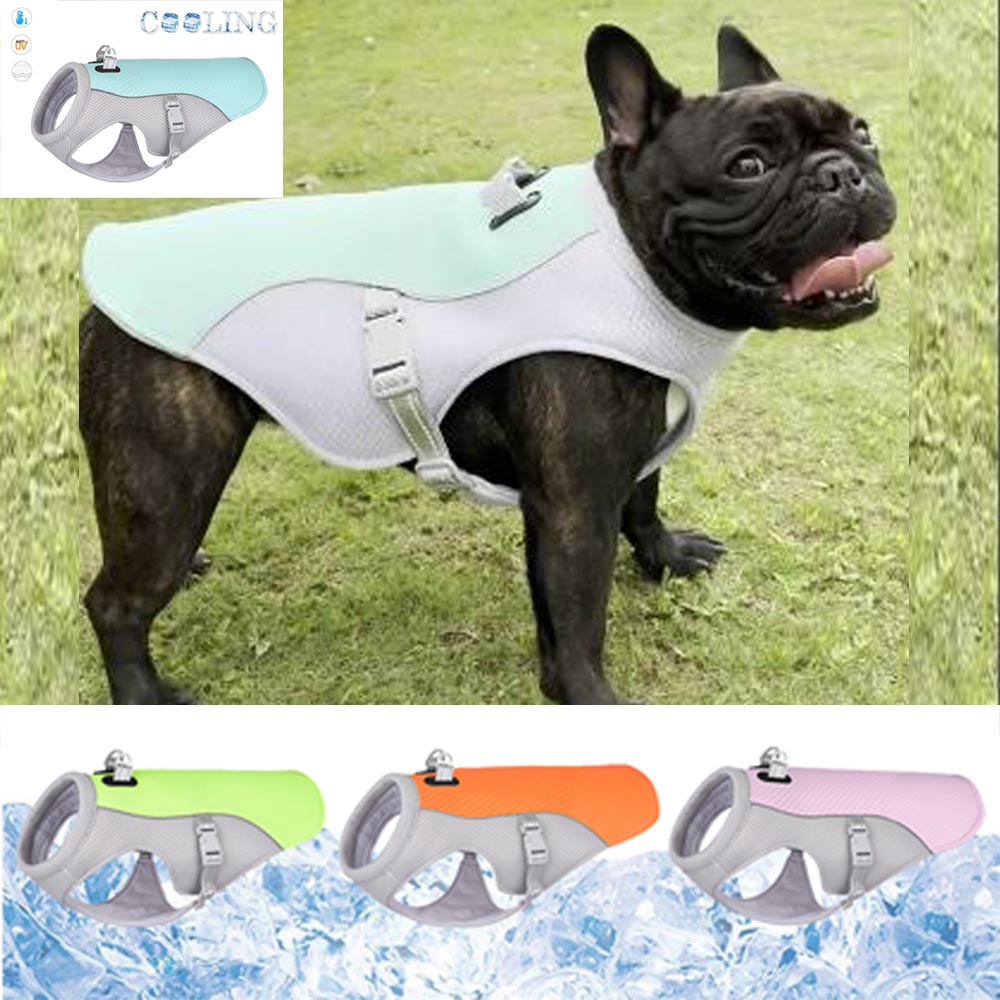 Chaleco de refrigeración de verano para bulldog francés, resistente al calor, transpirable y con protección solar