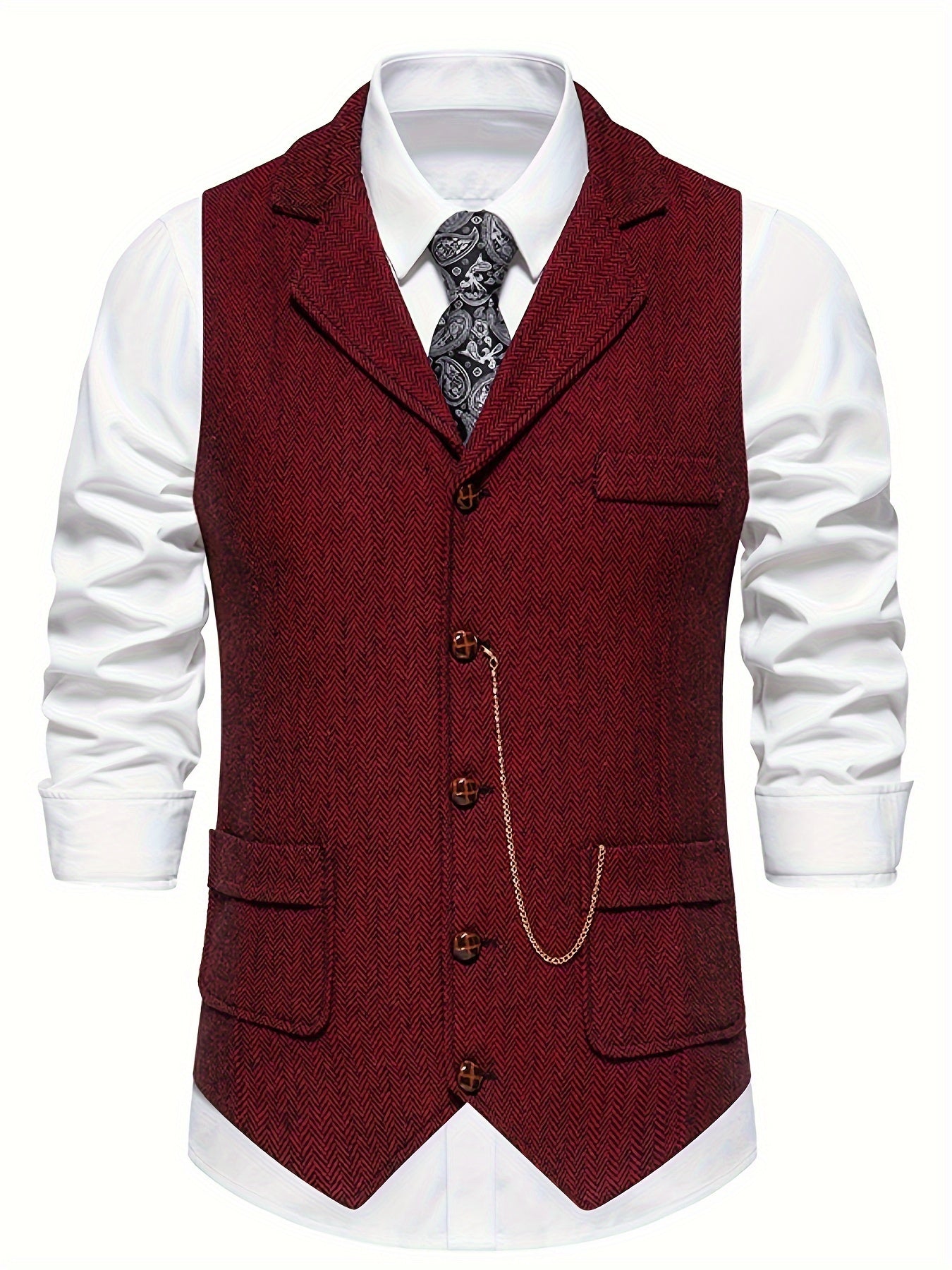 Chaleco de vestir retro para hombre con estampado de espiga y solapa con muesca
