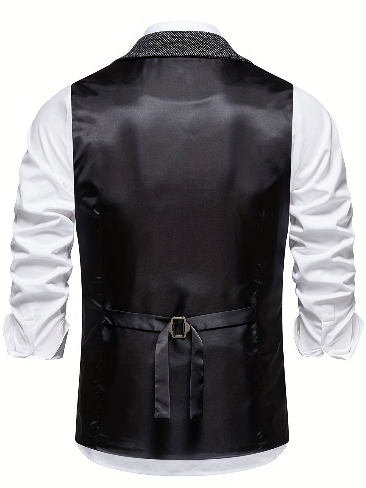 Chaleco de vestir retro para hombre con estampado de espiga y solapa con muesca