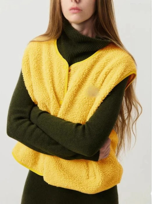 Chaleco para Mujer con Botones de Presión y Cuello Redondo