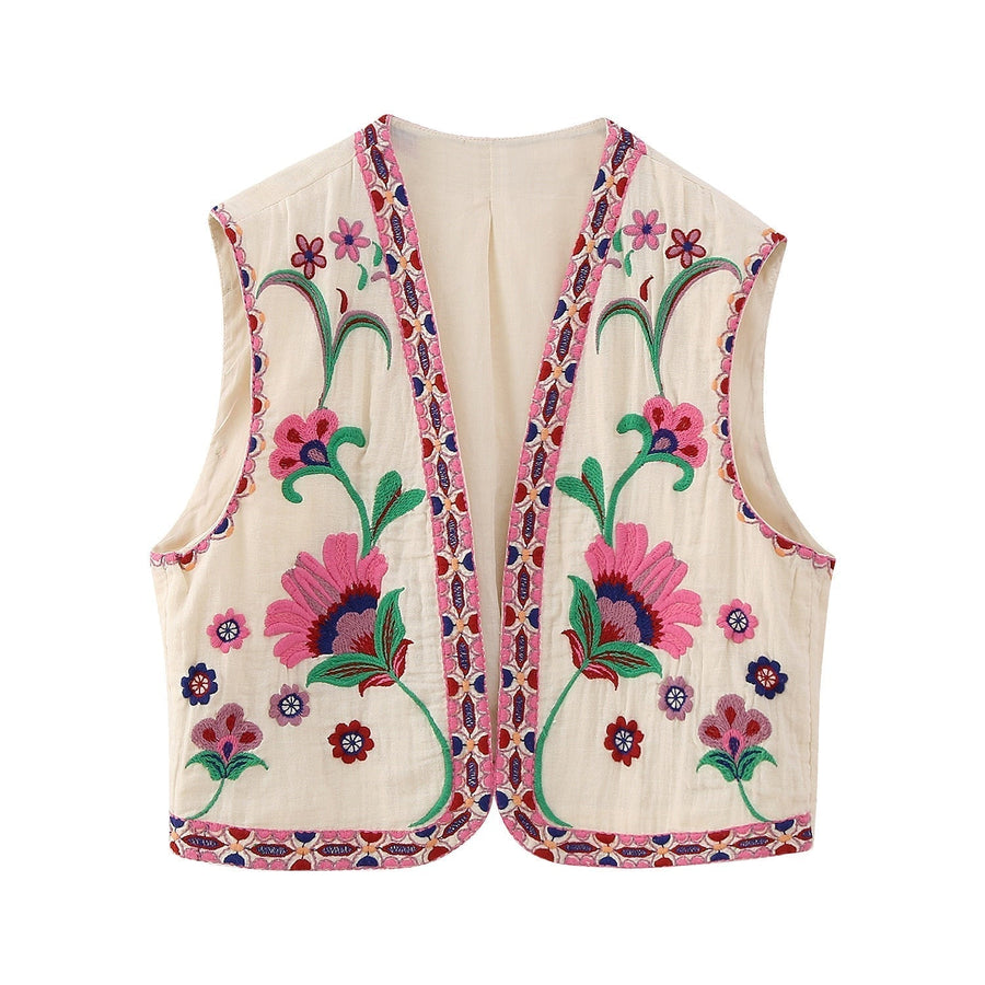 Chaleco Vintage para Mujer – Chaleco Bordado con Flores, Elegante y Con Estilo