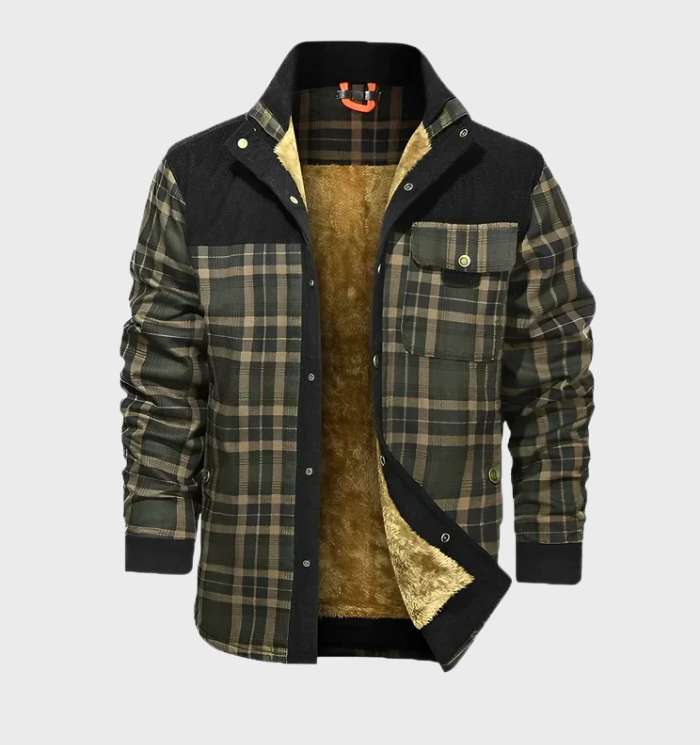 Chaqueta a cuadros de invierno cálida con forro para hombre