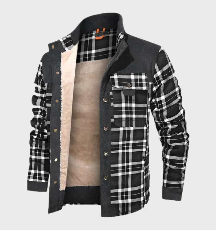Chaqueta a cuadros de invierno cálida con forro para hombre