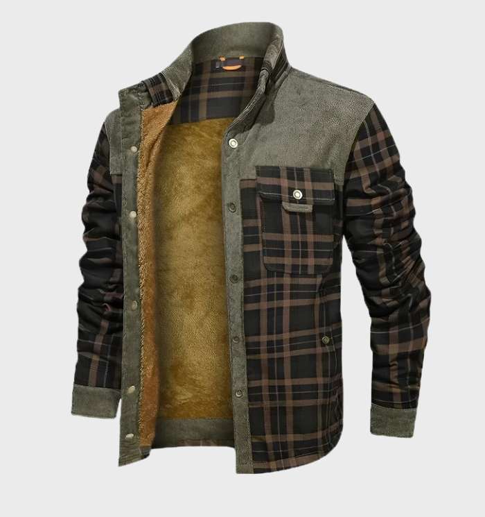 Chaqueta a cuadros de invierno cálida con forro para hombre