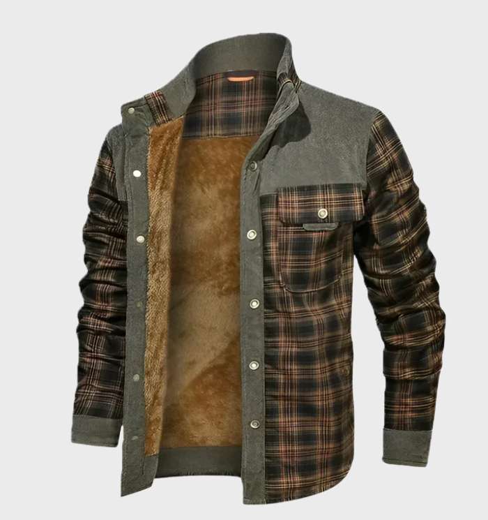 Chaqueta a cuadros de invierno cálida con forro para hombre