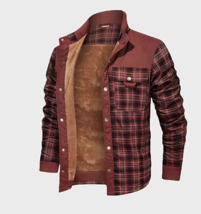 Chaqueta a cuadros de invierno cálida con forro para hombre