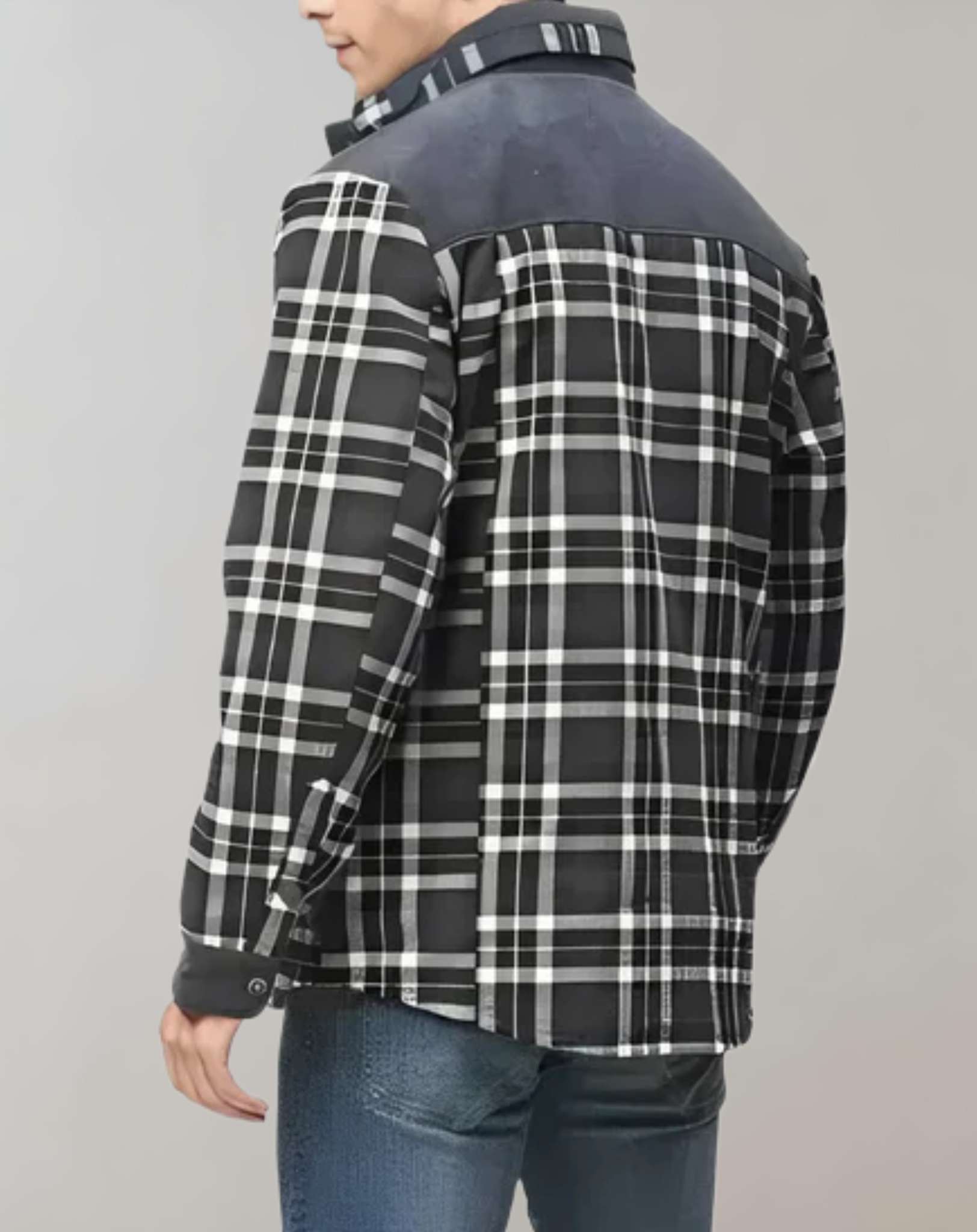 Chaqueta a cuadros de invierno cálida con forro para hombre
