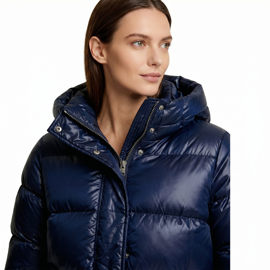Chaqueta Acolchada Brillante para Mujer | Abrigo Corto con Capucha | Corte Oversized