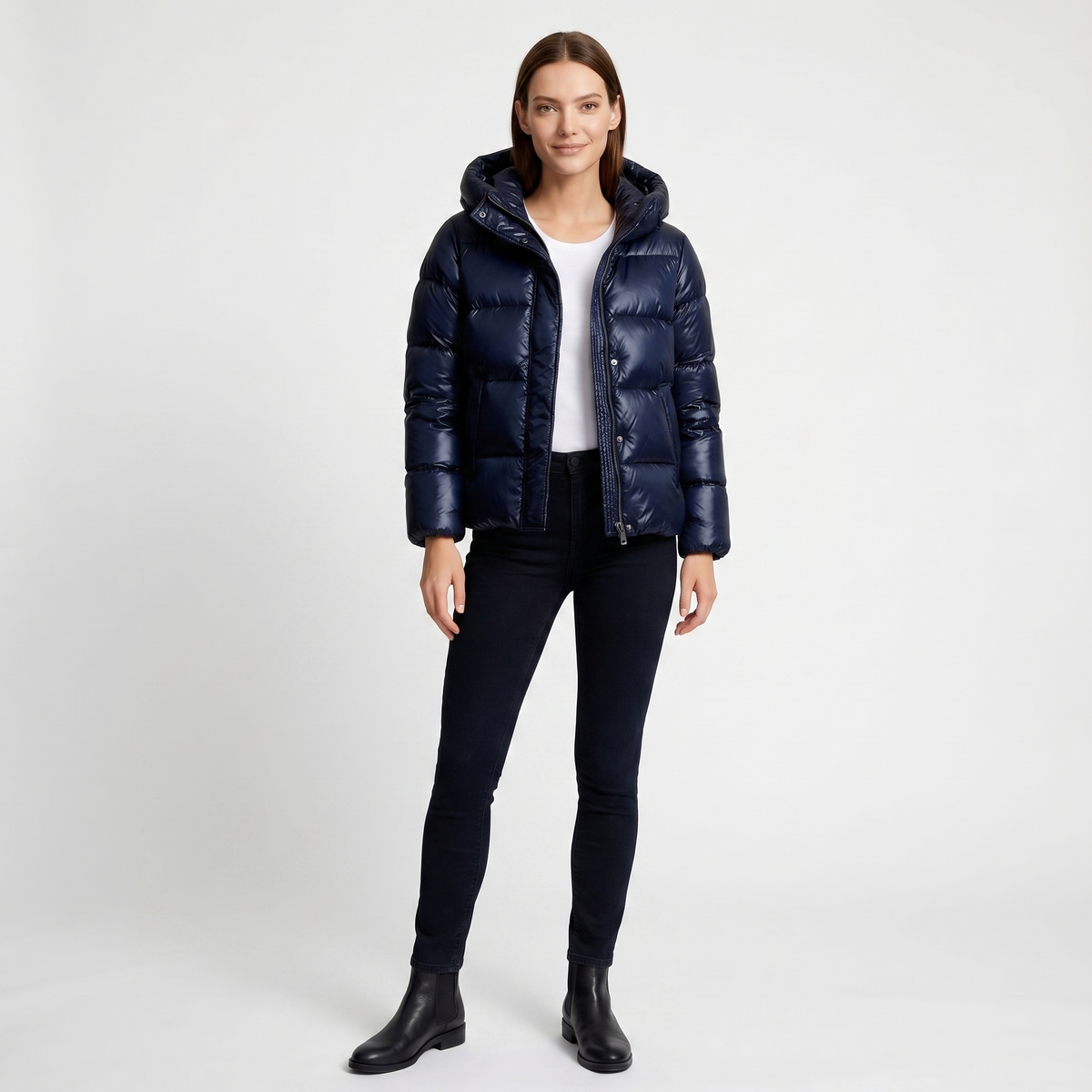 Chaqueta Acolchada Brillante para Mujer | Abrigo Corto con Capucha | Corte Oversized