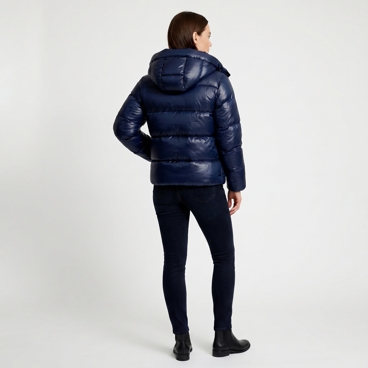 Chaqueta Acolchada Brillante para Mujer | Abrigo Corto con Capucha | Corte Oversized