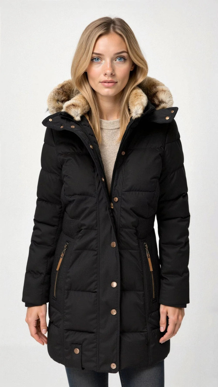 Chaqueta acolchada para mujer con forro y capucha