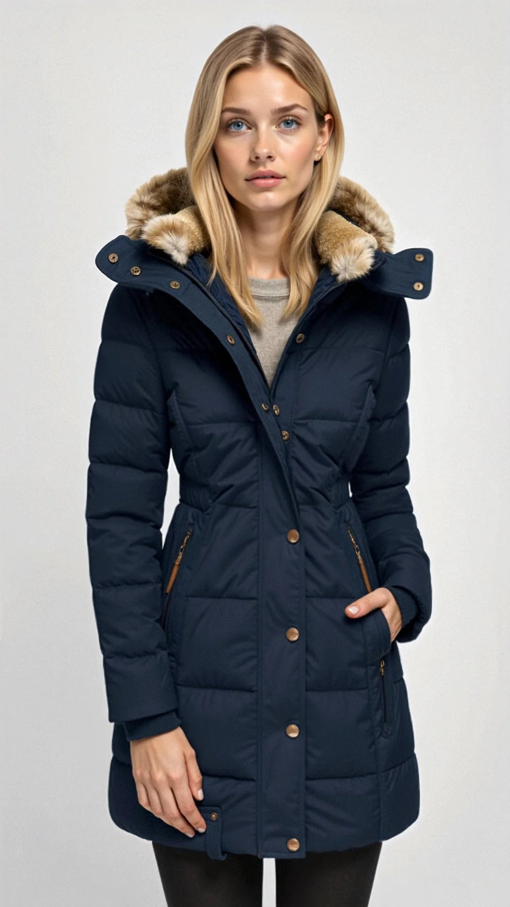 Chaqueta acolchada para mujer con forro y capucha
