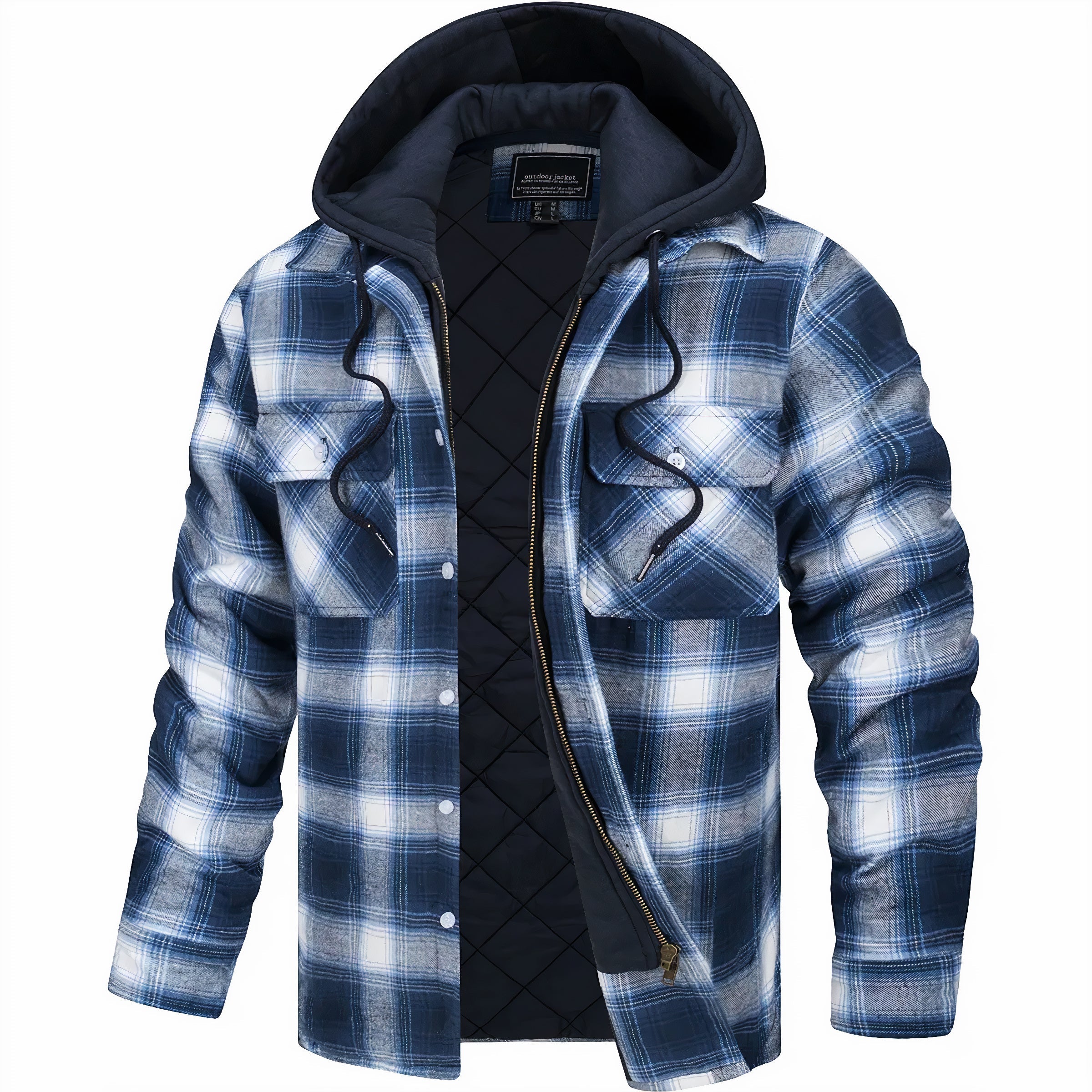 Chaqueta bomber a cuadros para hombre con capucha y forro acolchado