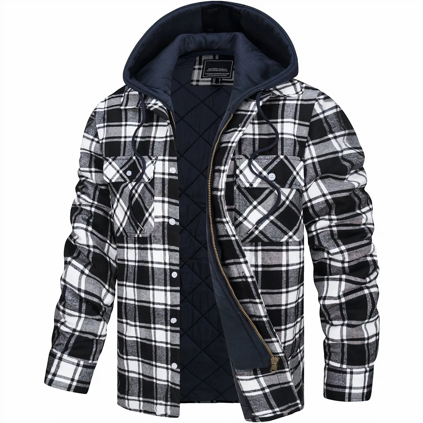 Chaqueta bomber a cuadros para hombre con capucha y forro acolchado