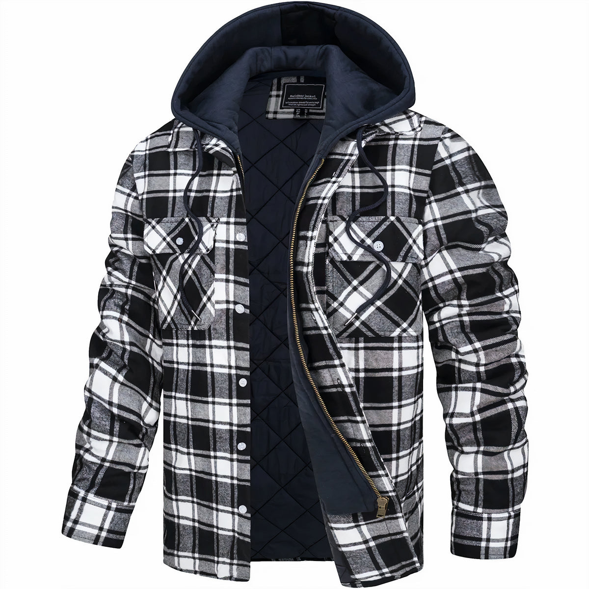 Chaqueta bomber a cuadros para hombre con capucha y forro acolchado