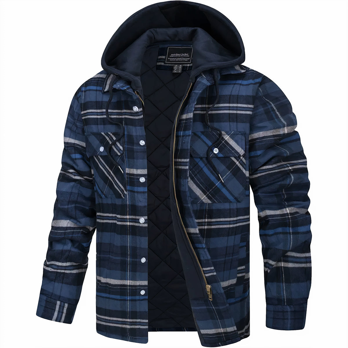 Chaqueta bomber a cuadros para hombre con capucha y forro acolchado