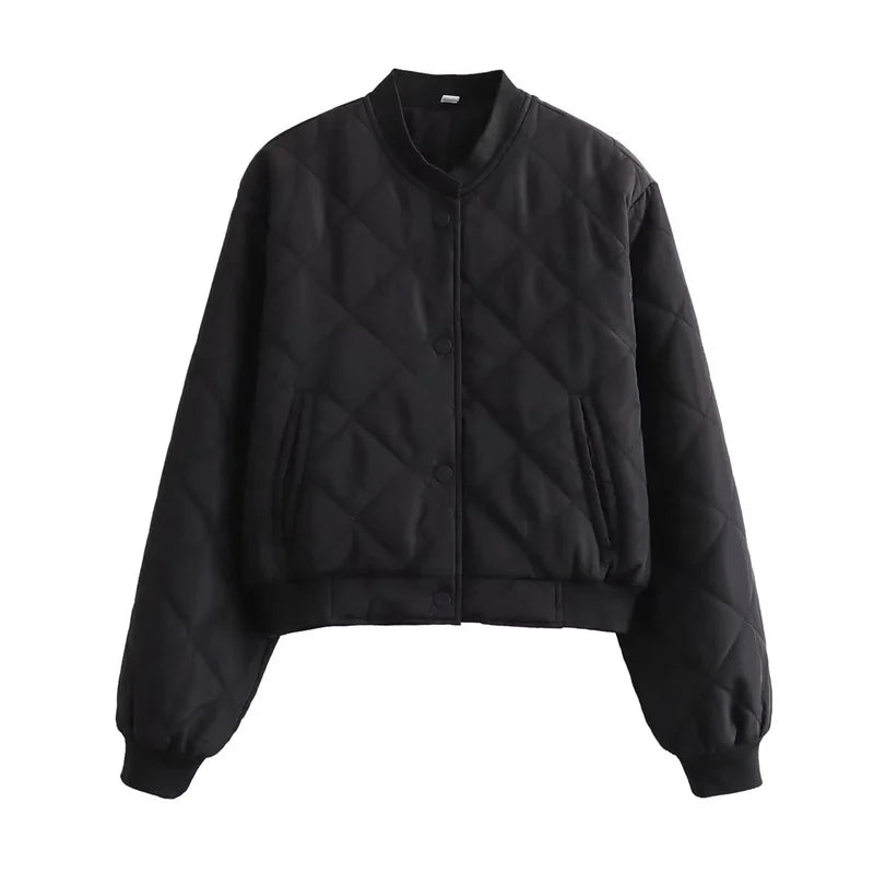 Chaqueta Bomber Acolchada de Poliéster para Mujer | Cazadora Corta de Invierno Elegante
