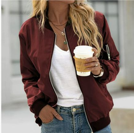 Chaqueta bomber ajustada para mujer con cremallera y manga larga