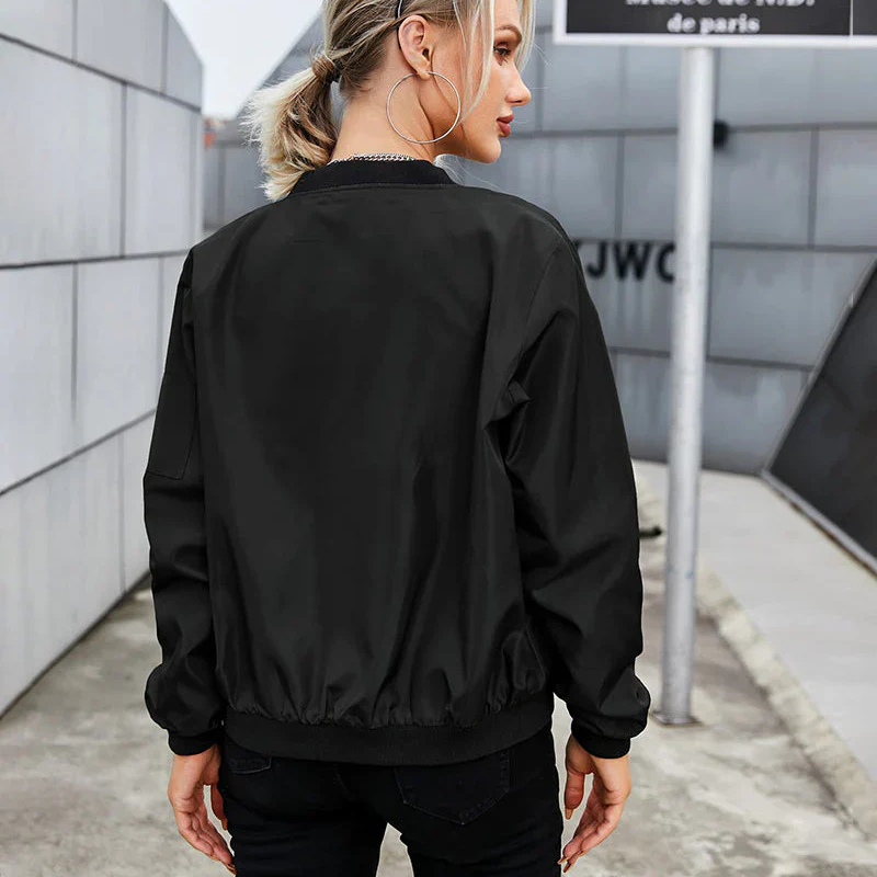 Chaqueta bomber ajustada para mujer con cremallera y manga larga