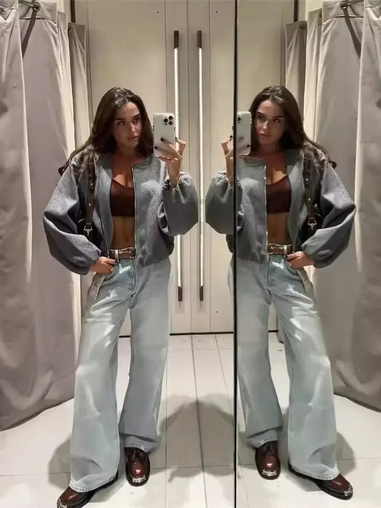 Chaqueta bomber casual de corte holgado para mujer
