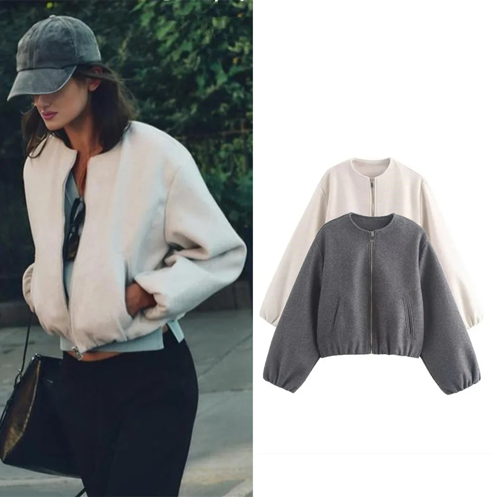 Chaqueta bomber casual de corte holgado para mujer