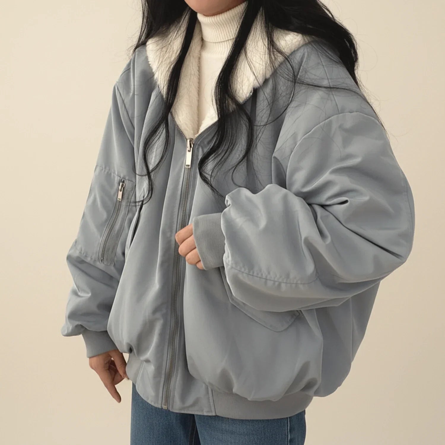 Chaqueta bomber para mujer con capucha y pelo