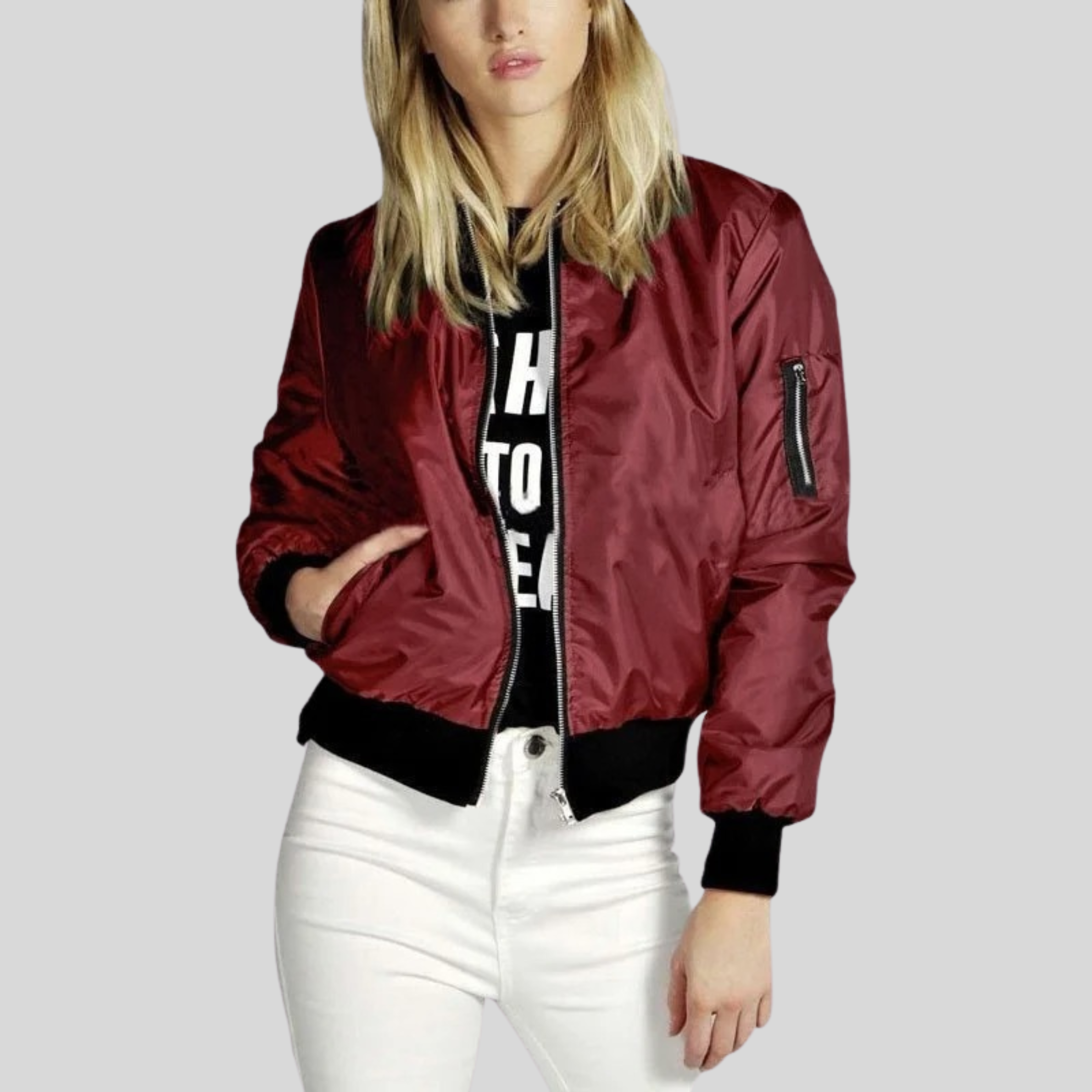 Chaqueta bomber para mujer con cremallera