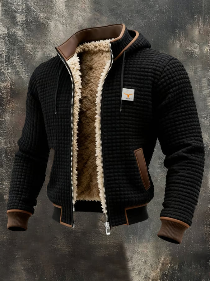 Chaqueta cálida de tejido nido de abeja con capucha y cremallera para hombre