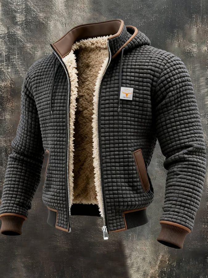 Chaqueta cálida de tejido nido de abeja con capucha y cremallera para hombre
