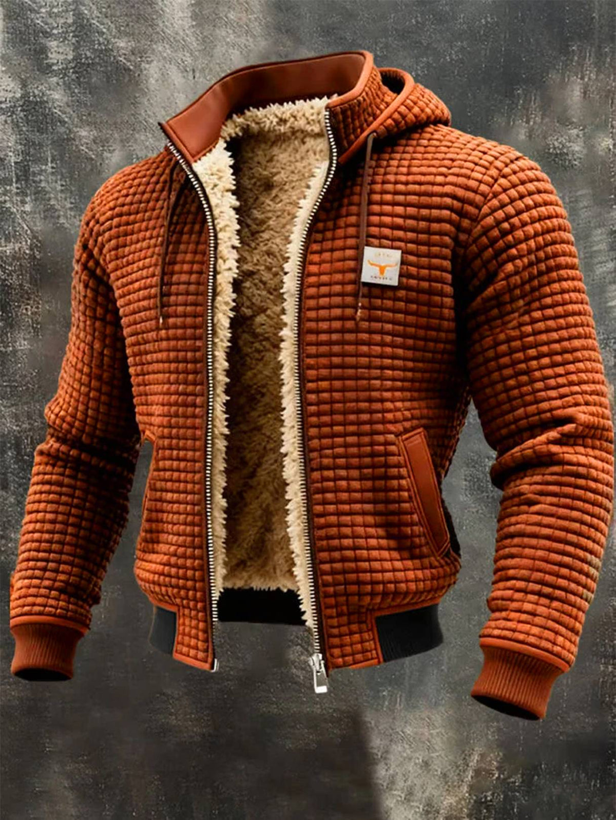 Chaqueta cálida de tejido nido de abeja con capucha y cremallera para hombre