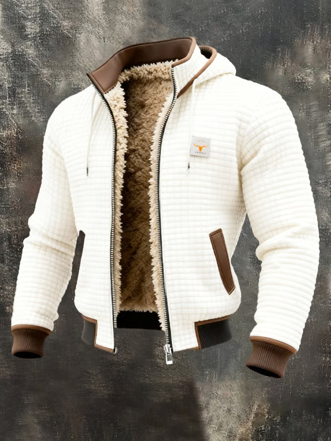 Chaqueta cálida de tejido nido de abeja con capucha y cremallera para hombre