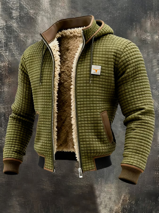 Chaqueta cálida de tejido nido de abeja con capucha y cremallera para hombre